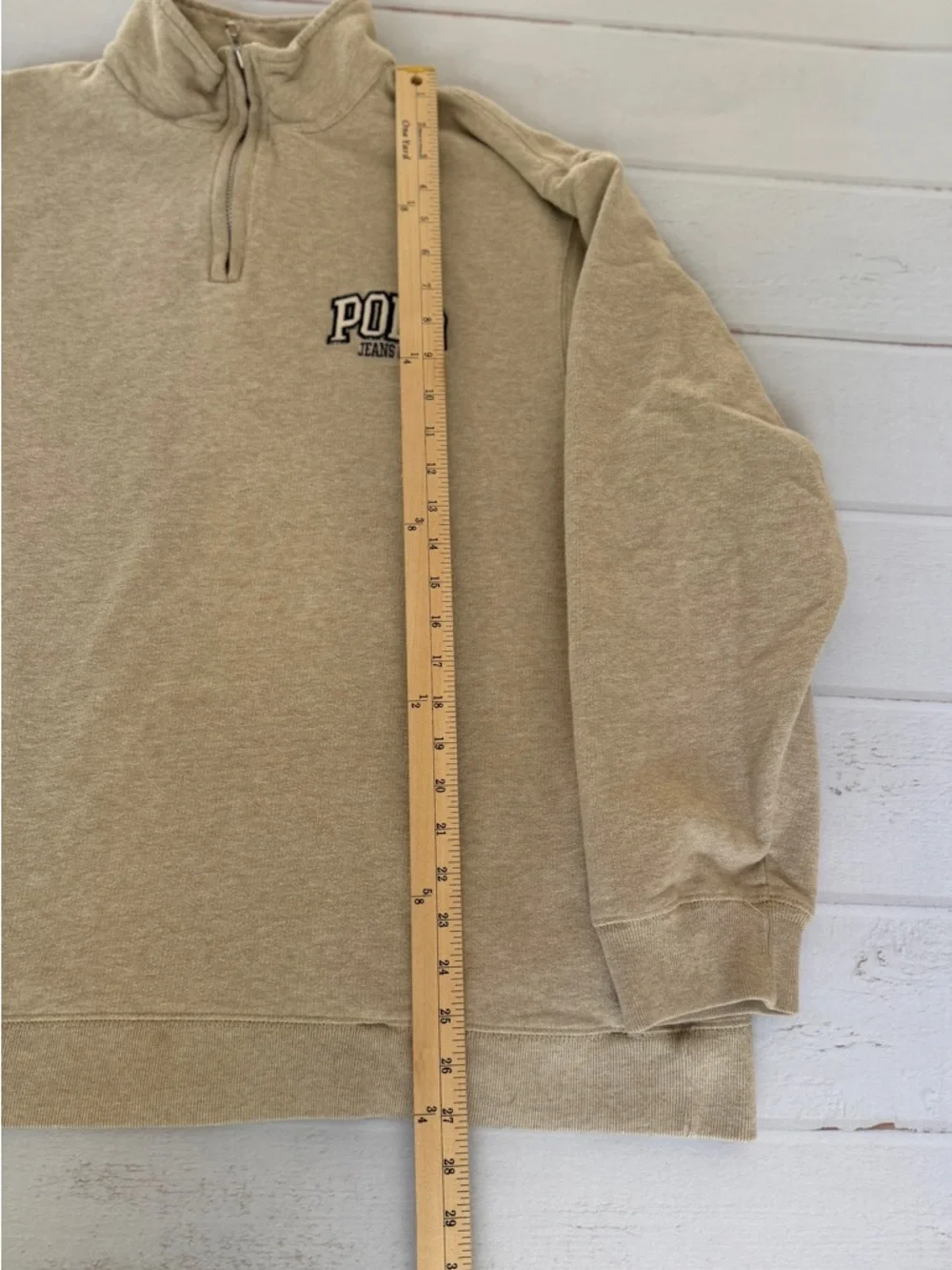 Vintage Polo Jeans Co Ralph Lauren Quarter Zip Sweatshirt Beige L Y2K